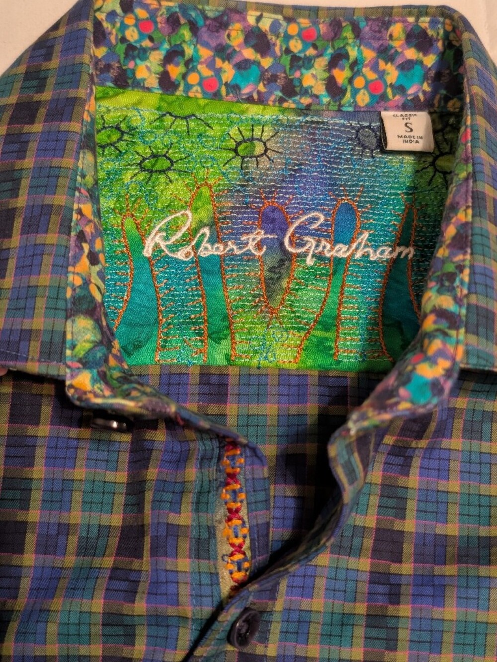 Robert Graham Blue and Green Plaid Button-Down Shirt - Picture 4 of 4